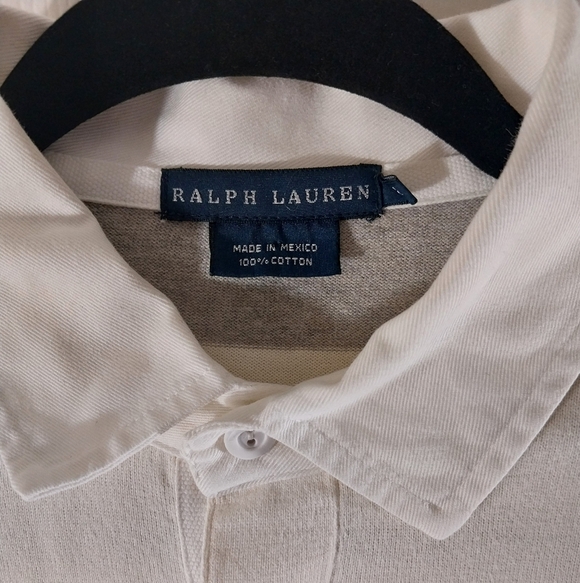 Ralph Lauren Womens Gray and White Striped Polo Rugby Shirt Size L - Picture 4 of 4